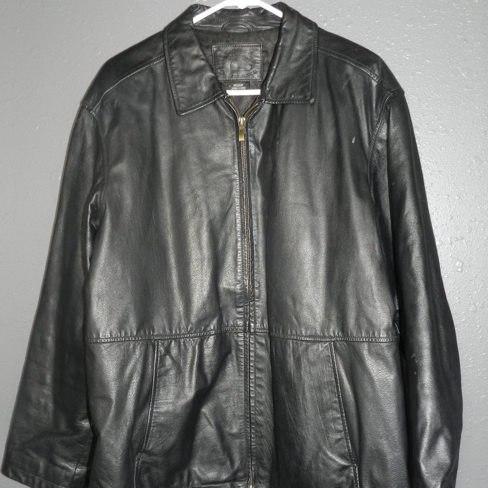 KnightsBridge Mens Black Genuine Leather Zip Up MotorCycle Jacket Size Medium